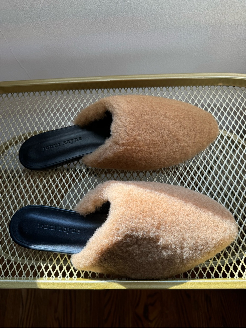 Jenni Kayne Fur Mules | Camel | Plush Slip On Shoes | Cozy Luxe | Size 40 | NEW